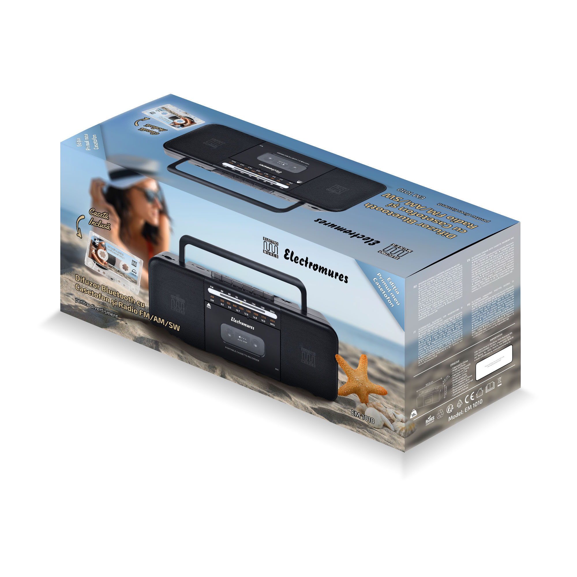 Difuzor Bluetooth cu Casetofon si Radio FM/AM/SW Electromures EM 1010 NEGRU ProDesign DailyAppliances