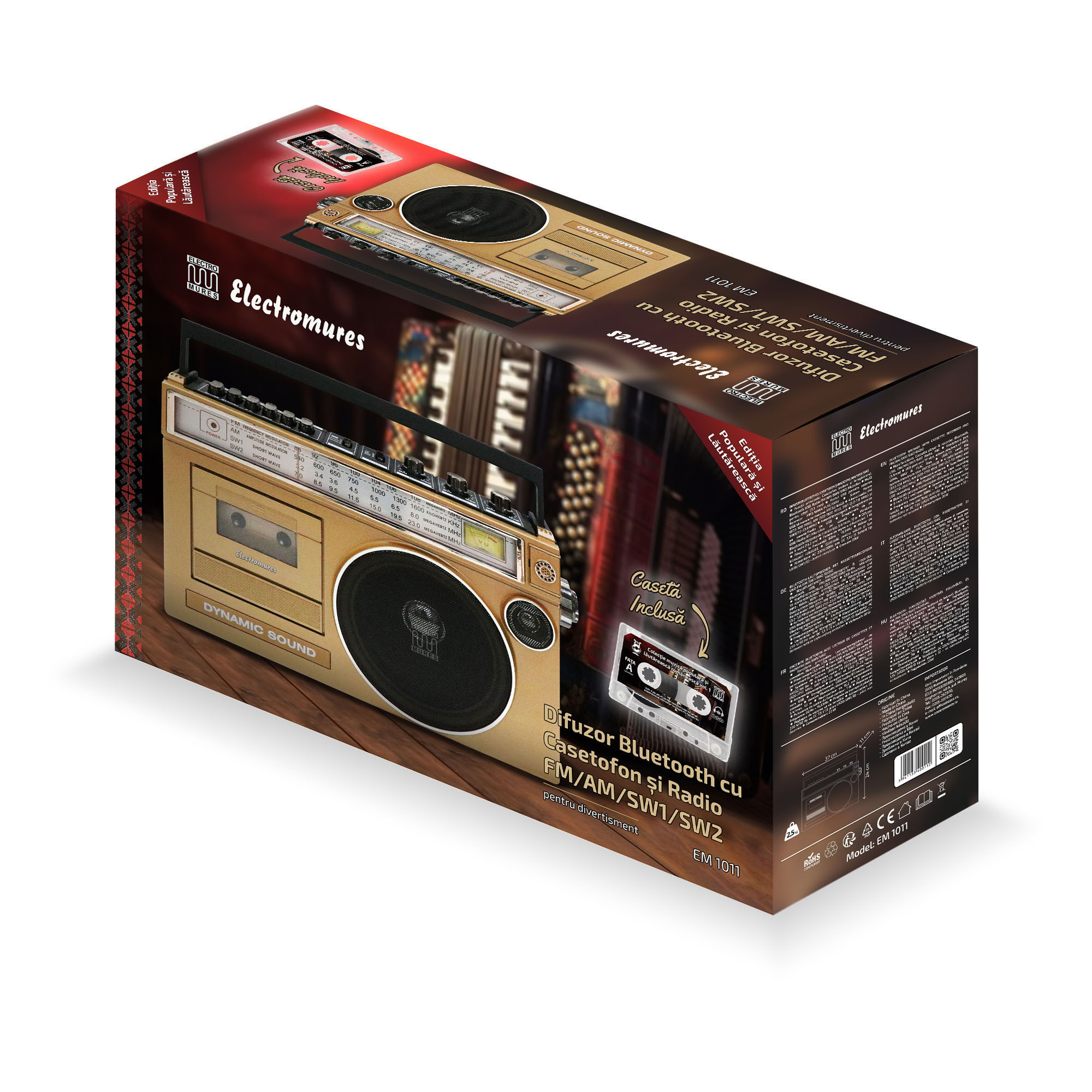 Difuzor Bluetooth cu Casetofon si Radio FM/AM/SW1/SW2 Electromures EM 1011 ProDesign DailyAppliances