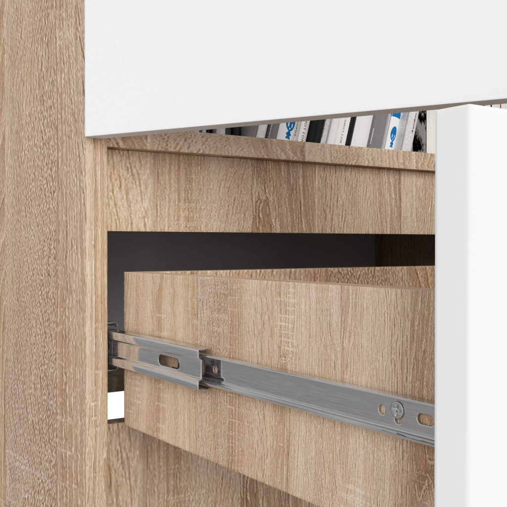 Dulap inchis cu 2 usi si sertar, 4 rafturi, PAL laminat 16 mm, 60x35x180 cm, stejar sonoma si alb Household NewTrend