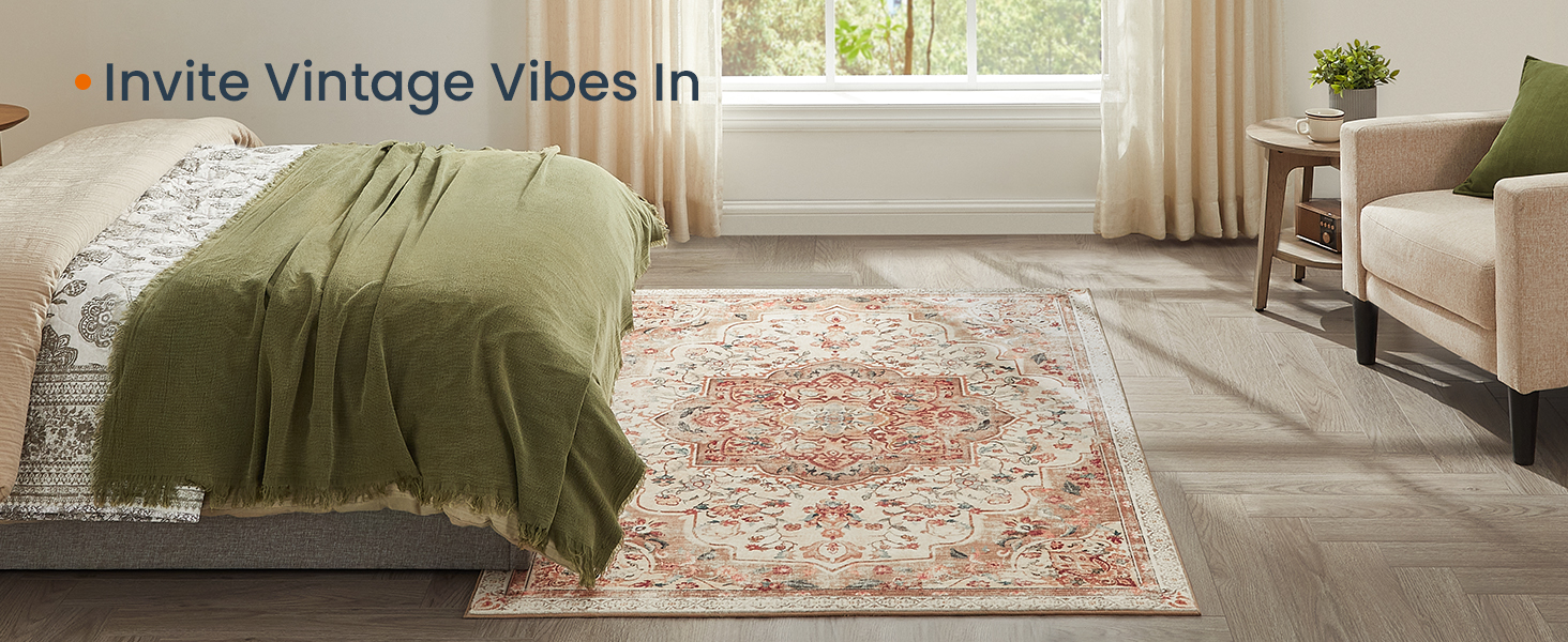 SONGMICS Covor decorativ antiderapant, stil vintage, lavabil la masina, 120×170 cm, bej cappuccino Household NewTrend