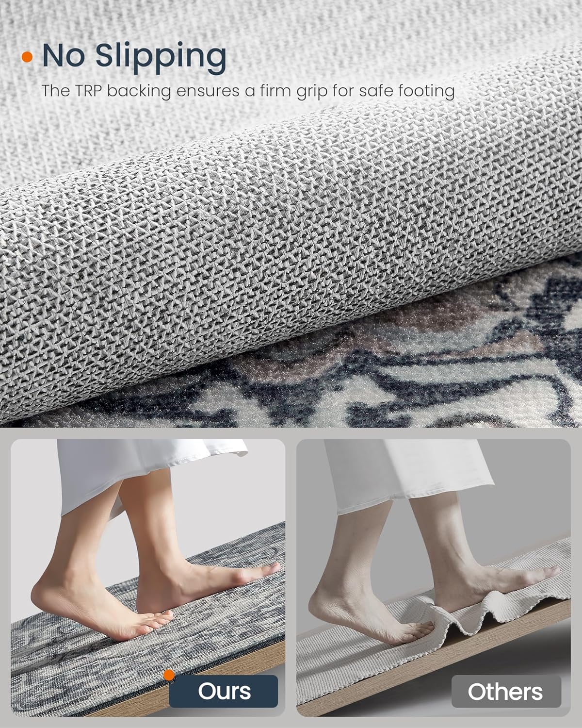 SONGMICS Covor decorativ antiderapant, stil vintage, lavabil la masina, 120×170 cm, gri Household NewTrend