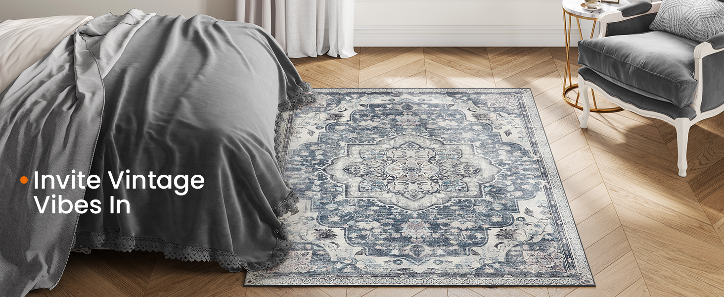 SONGMICS Covor decorativ antiderapant, stil vintage, lavabil la masina, 120×170 cm, gri Household NewTrend