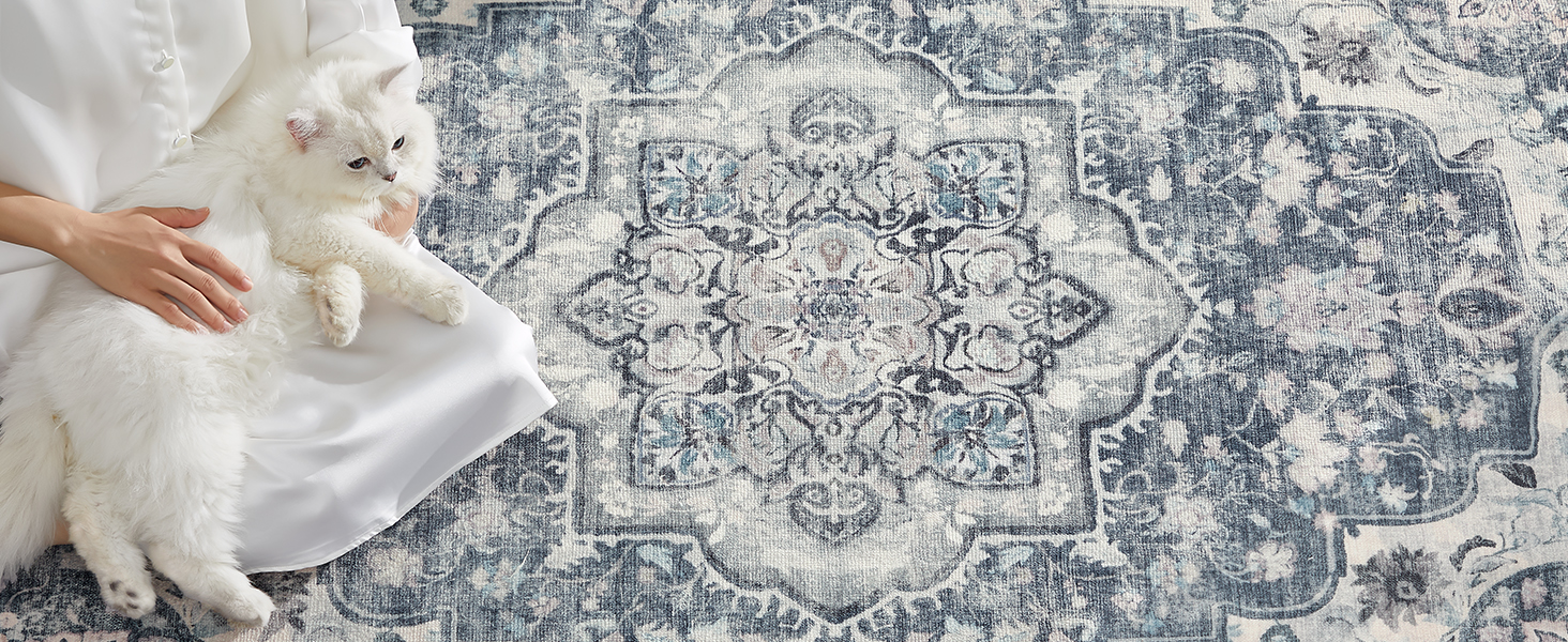 SONGMICS Covor decorativ antiderapant, stil vintage, lavabil la masina, 120×170 cm, gri Household NewTrend