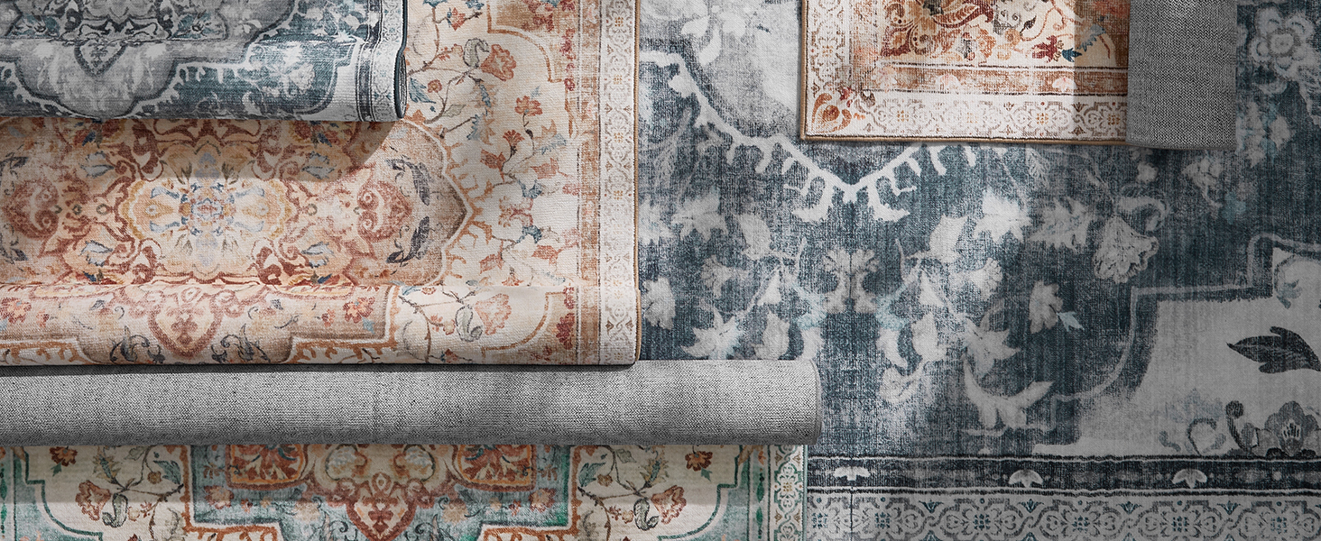 SONGMICS Covor decorativ antiderapant, stil vintage, lavabil la masina, 120×170 cm, gri Household NewTrend