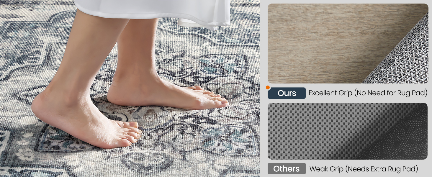 SONGMICS Covor decorativ antiderapant, stil vintage, lavabil la masina, 120×170 cm, gri Household NewTrend