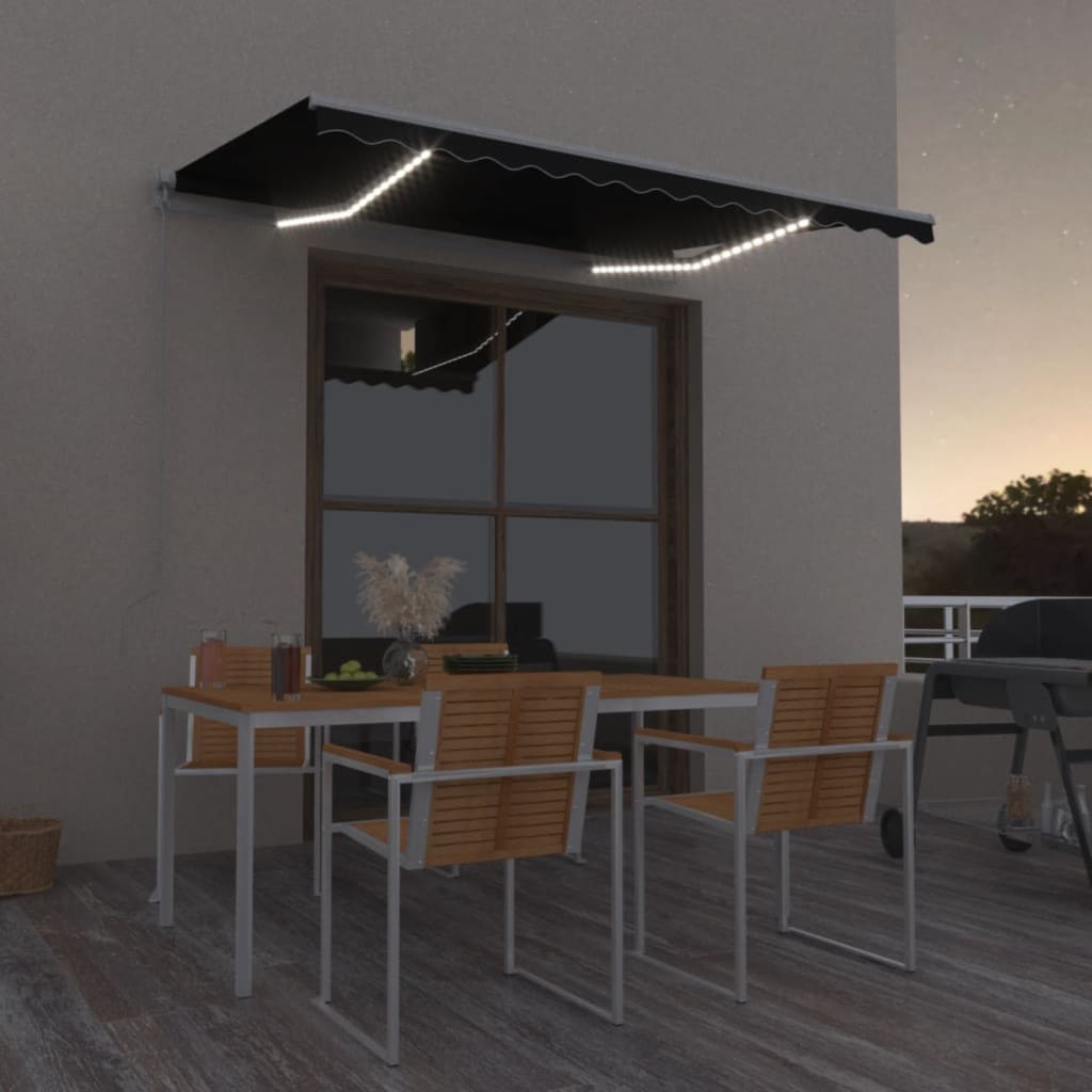 Copertină retractabilă manual cu LED, antracit, 350x250 cm GartenMobel Dekor