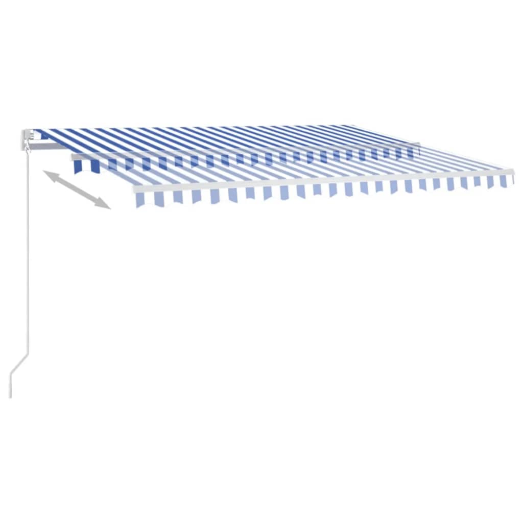 Copertină retractabilă manual cu LED, albastru/alb, 450x350 cm GartenMobel Dekor
