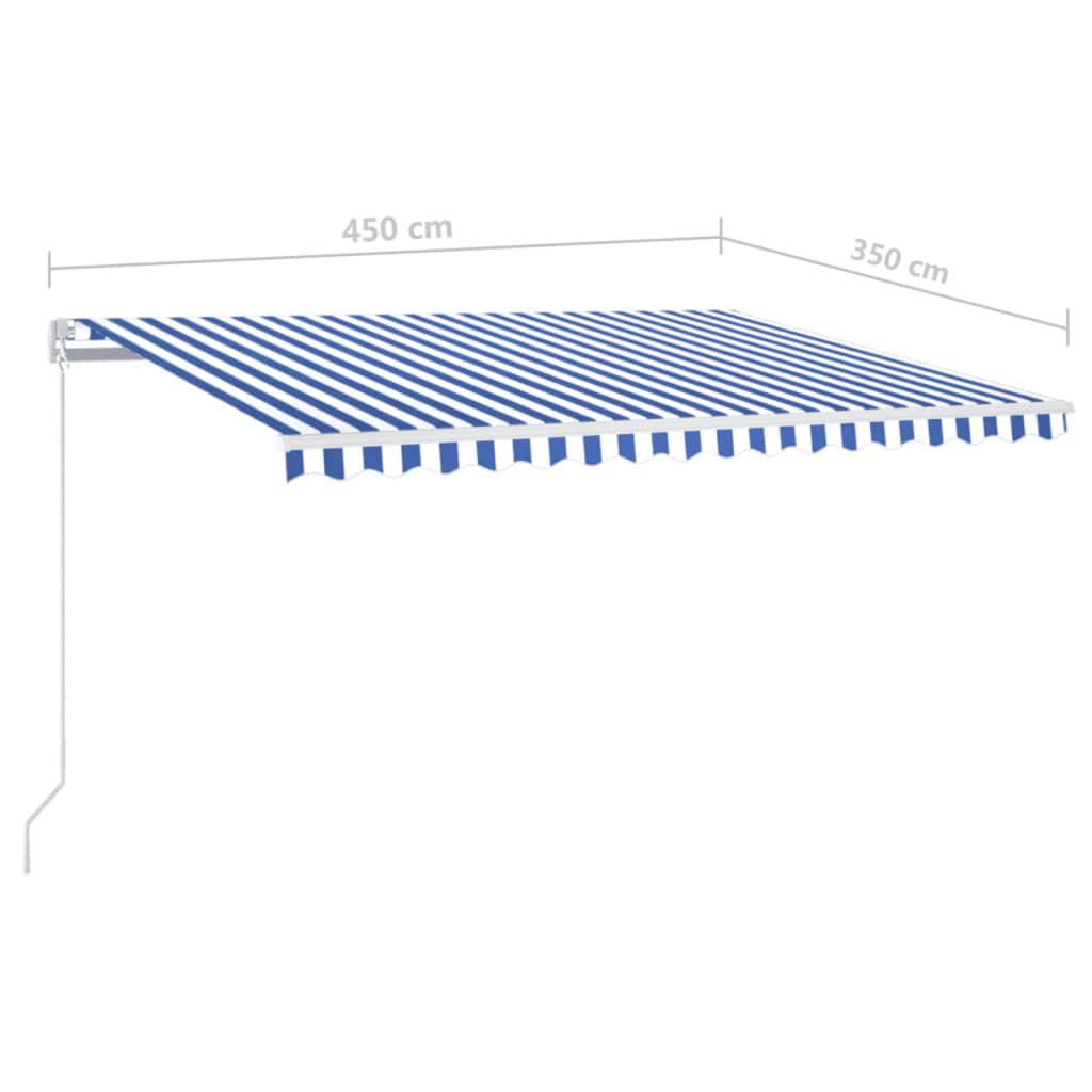 Copertină retractabilă manual cu LED, albastru/alb, 450x350 cm GartenMobel Dekor