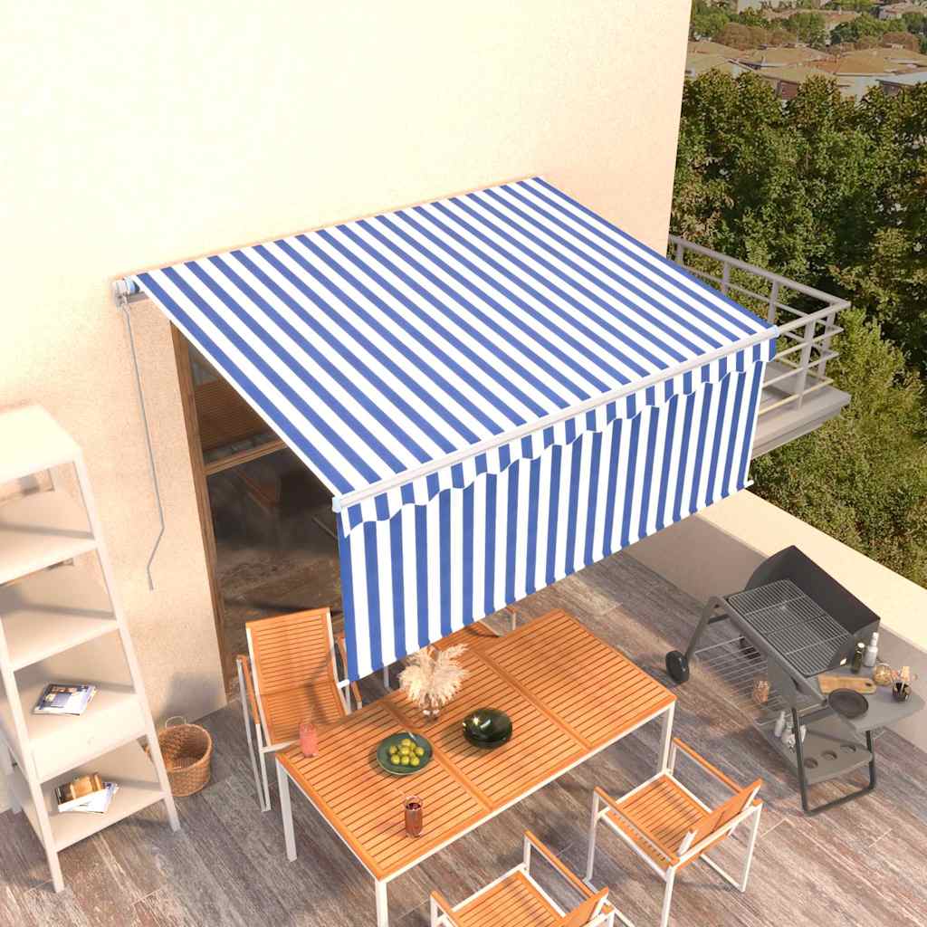 Copertină retractabilă manual cu stor, albastru & alb, 3x2,5 m GartenMobel Dekor
