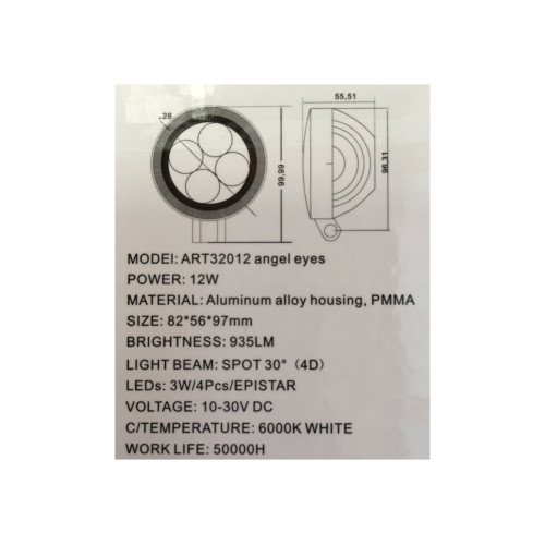Proiector LED 12W Spot 4D cu angel eyes 12/24V Cod: ART32012 Automotive TrustedCars
