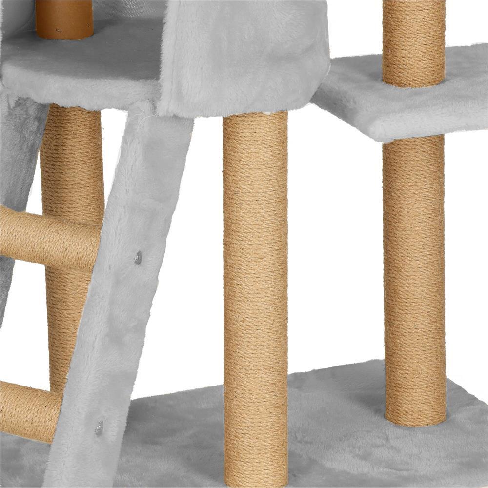 Ansamblu de joaca pentru pisici, Springos, cu platforme, ciucuri, culcus, gri si bej, 49x35x136 cm GartenVIP DiyLine