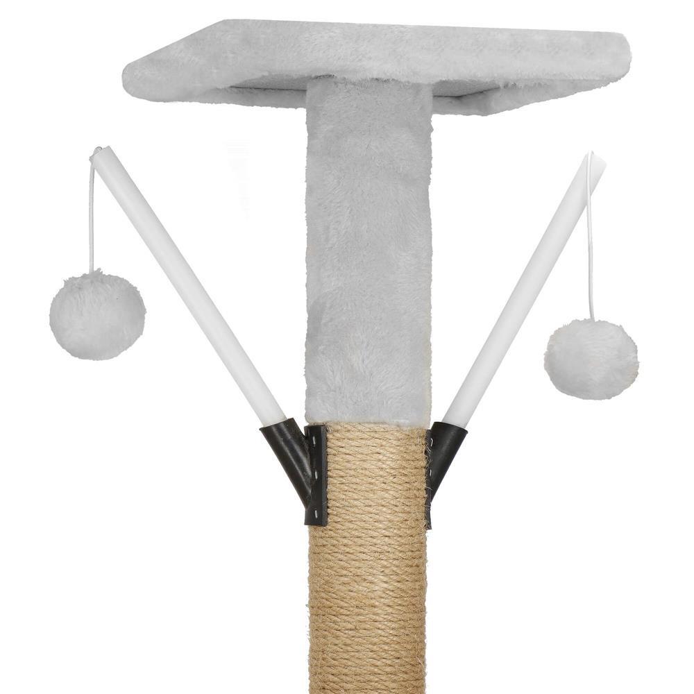 Ansamblu de joaca pentru pisici, Springos, cu platforme, ciucuri, culcus, gri si bej, 49x35x136 cm GartenVIP DiyLine