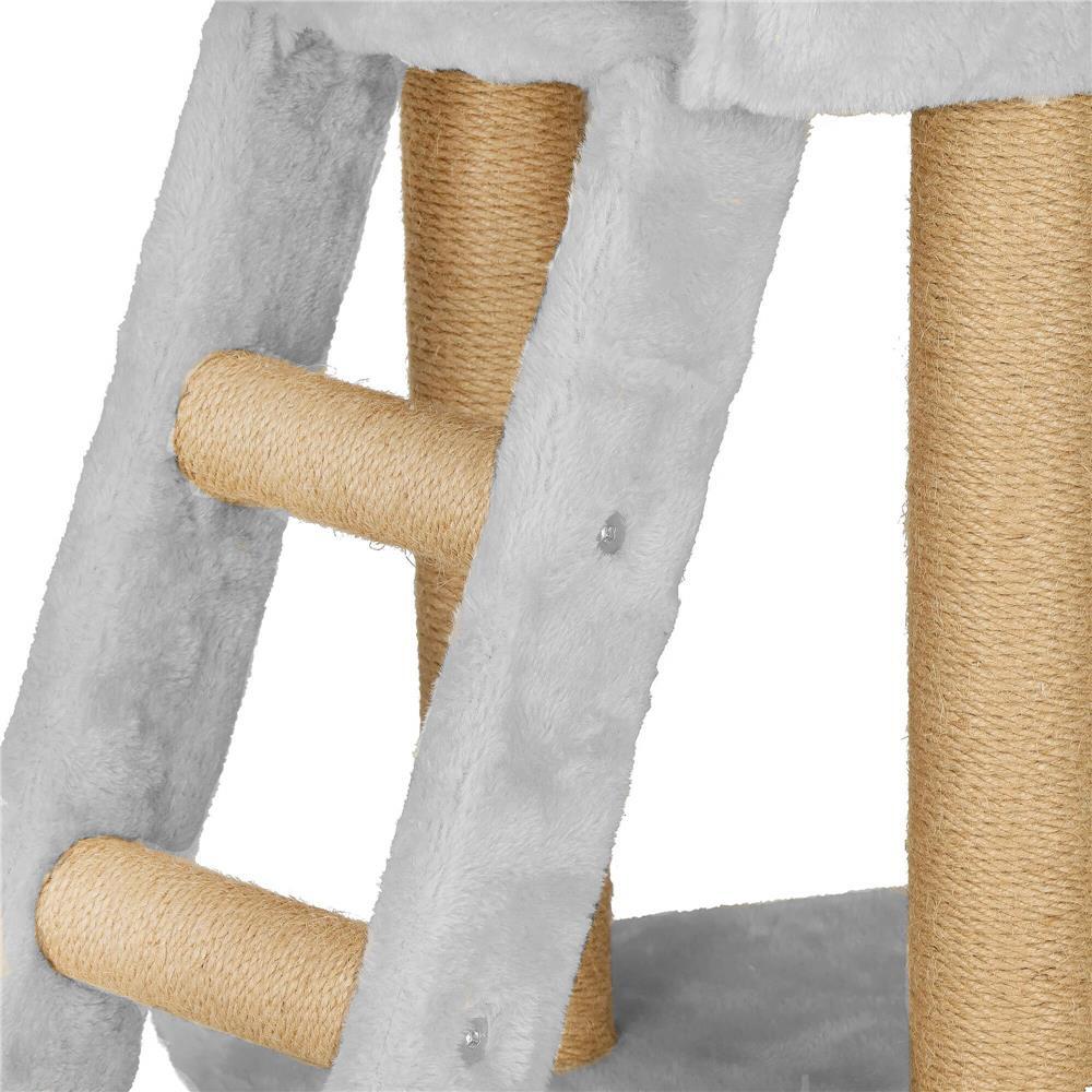 Ansamblu de joaca pentru pisici, Springos, cu platforme, ciucuri, culcus, gri si bej, 49x35x136 cm GartenVIP DiyLine