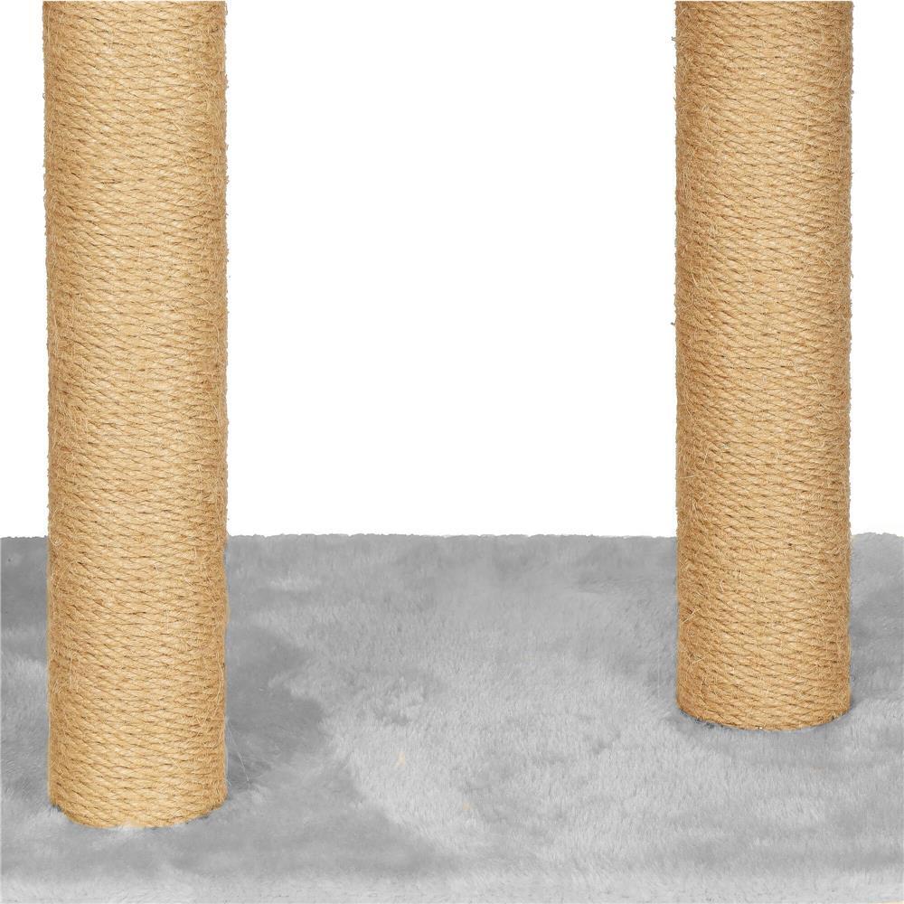 Ansamblu de joaca pentru pisici, Springos, cu platforme, ciucuri, culcus, gri si bej, 49x35x136 cm GartenVIP DiyLine