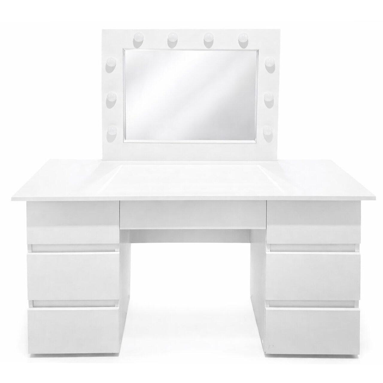 Masa de toaleta/machiaj, Vanessa + scaun Avola, alb, cu oglinda si LED-uri, 130x43x143 cm GartenVIP DiyLine