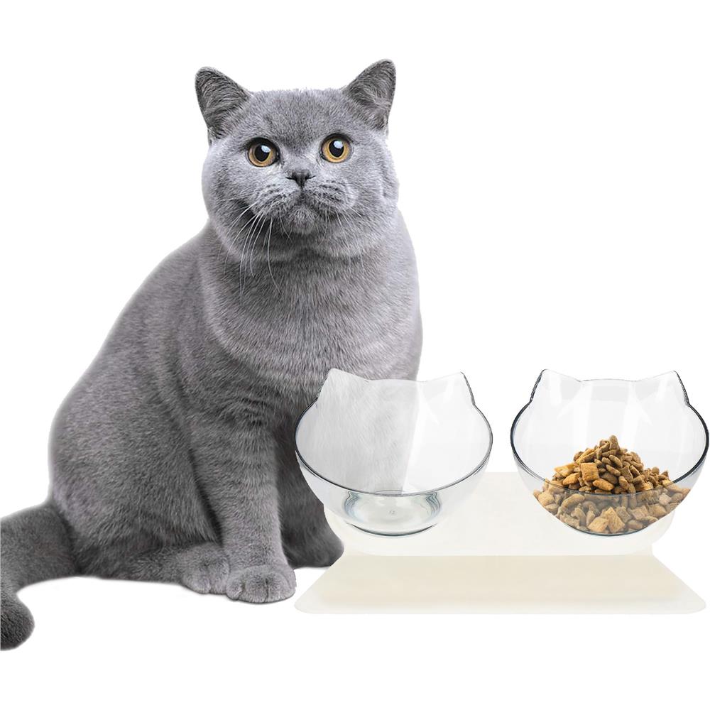 Bol ortopedic dublu pentru hrana si apa pisici, inclinare de 15 grade, baza antiderapanta Household NewTrend