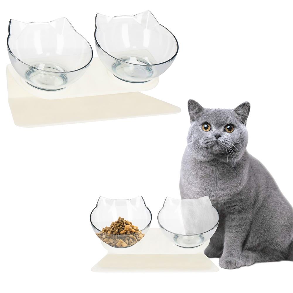 Bol ortopedic dublu pentru hrana si apa pisici, inclinare de 15 grade, baza antiderapanta Household NewTrend