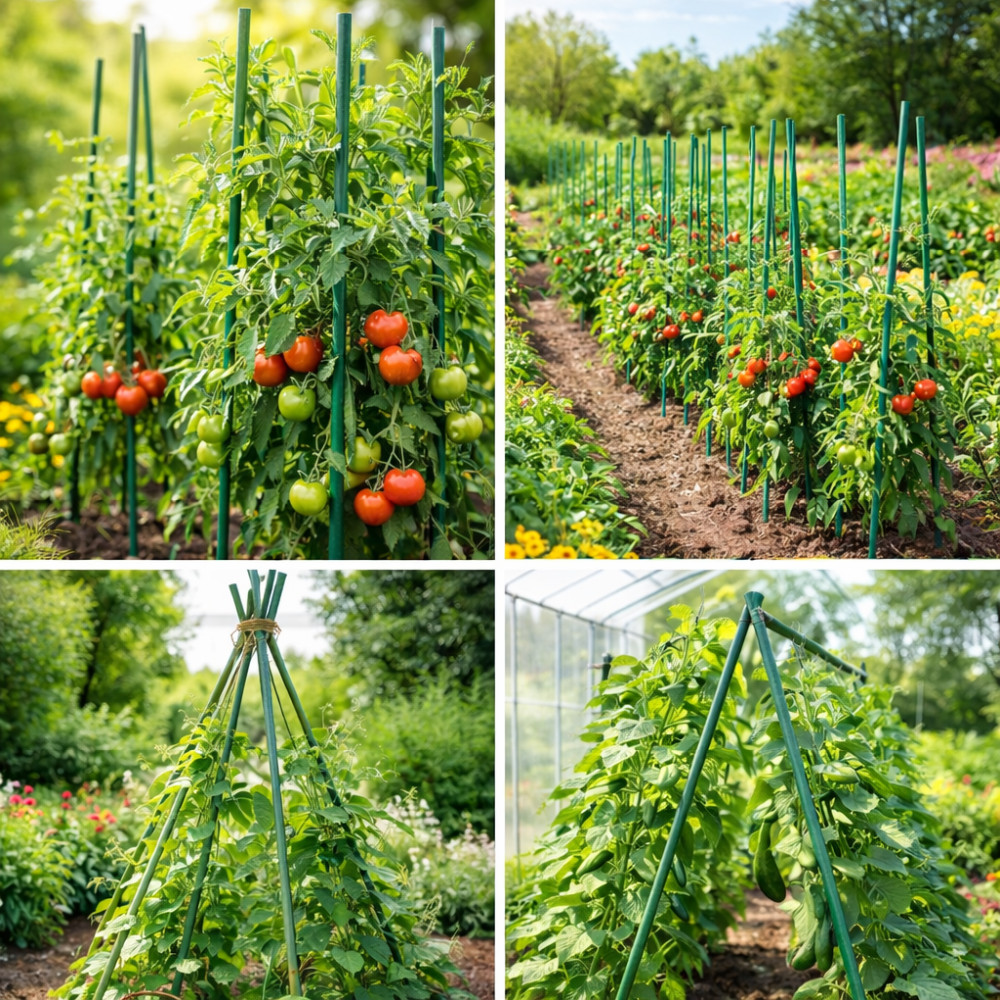 Set 25 araci pentru grădină 150 cm, Ø 1,6 cm – roșii, fasole, plante cățărătoare, metal + PVC verde