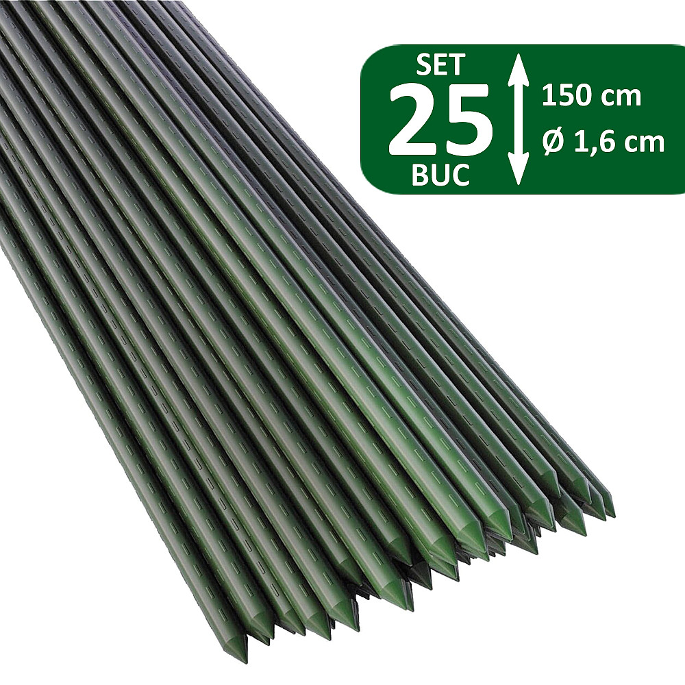 Set 25 araci pentru grădină 150 cm, Ø 1,6 cm – roșii, fasole, plante cățărătoare, metal + PVC verde