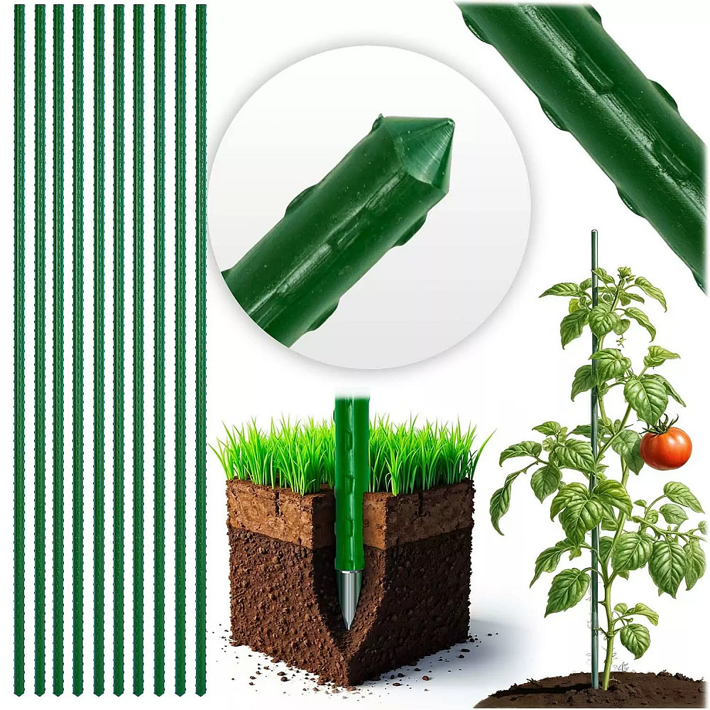 Set 25 araci pentru grădină 150 cm, Ø 1,6 cm – roșii, fasole, plante cățărătoare, metal + PVC verde