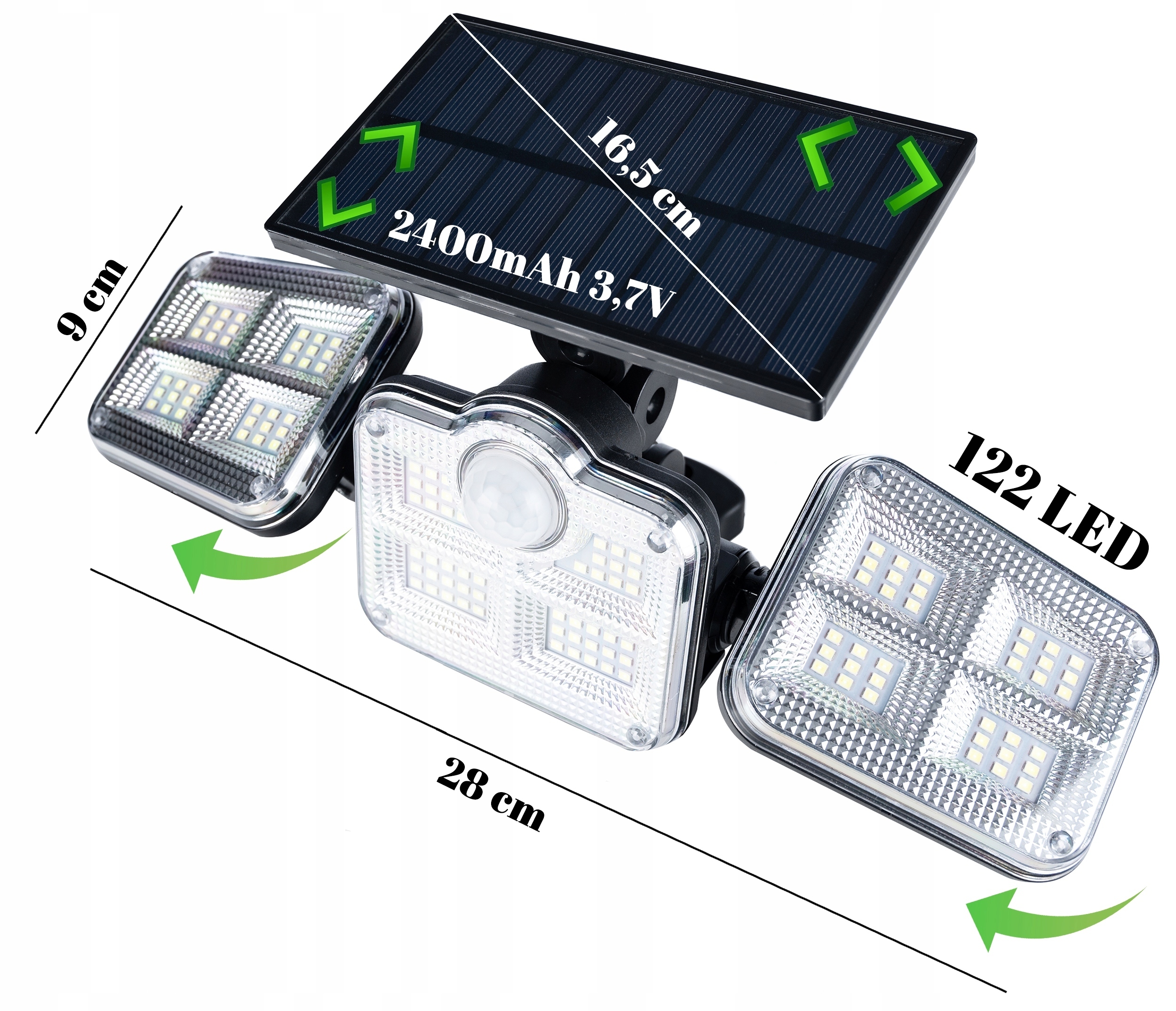 Proiector LED solar modular cu 3 lampi, senzor de miscare, 122LED-uri, cu telecomanda Household NewTrend