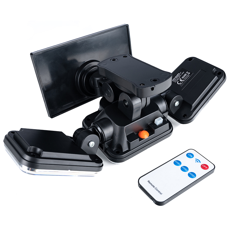 Proiector LED solar modular cu 3 lampi, senzor de miscare, 122LED-uri, cu telecomanda Household NewTrend