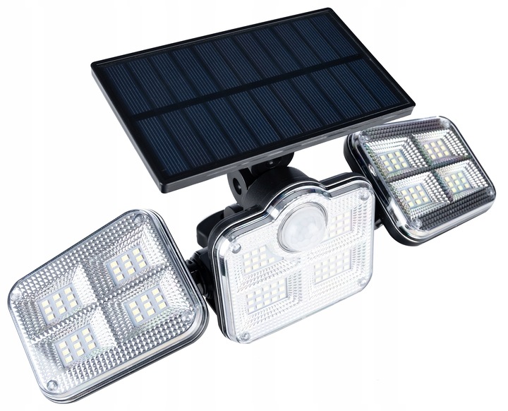 Proiector LED solar modular cu 3 lampi, senzor de miscare, 122LED-uri, cu telecomanda Household NewTrend