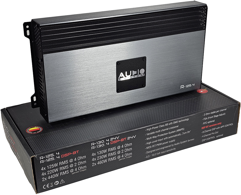 Amplificator audio Audio System R-125.4 cu 4 canale, clasa A - B, amplificator SQ, 2 - 4 OHM CarStore Technology