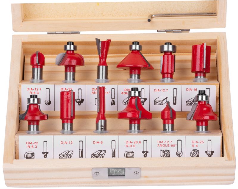 Set freze pentru mașină de frezat (router) Strend Pro, 12 piese, pentru lemn, coadă 8 mm, în cutie