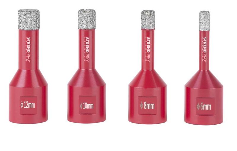 Set carote diamantate Strend Pro Premium DCB11S2, 6-8-10-12 mm, M14, profesionale