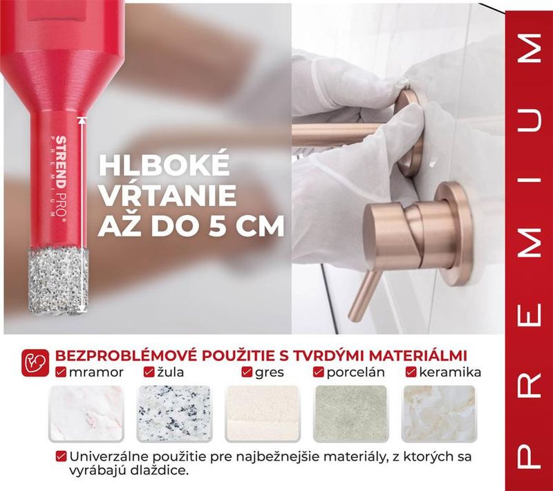 Set carote diamantate Strend Pro Premium DCB11S2, 6-8-10-12 mm, M14, profesionale