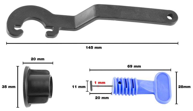 Set sistem nivelare gresie si faianta Strend Pro LS205 – 1 cheie, 50 distantiere T, 50 capace (rost 1,5 mm)