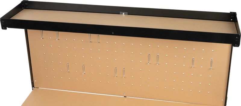 Masă de lucru atelier Racks DWB60, cu sertar, poliță și panou perforat, 120x60x150 cm, max. 230 kg