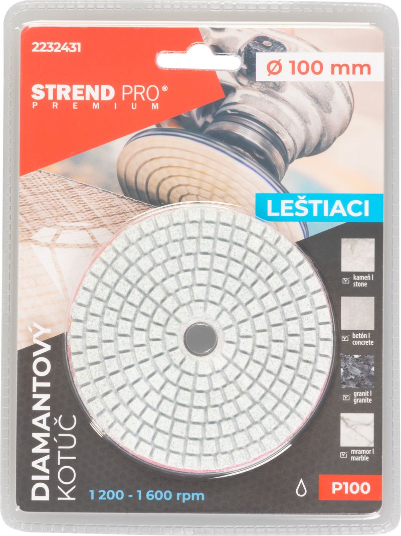 Disc diamantat de lustruire Strend Pro Premium P100, 100 mm, Velcro, pentru lustruire umedă
