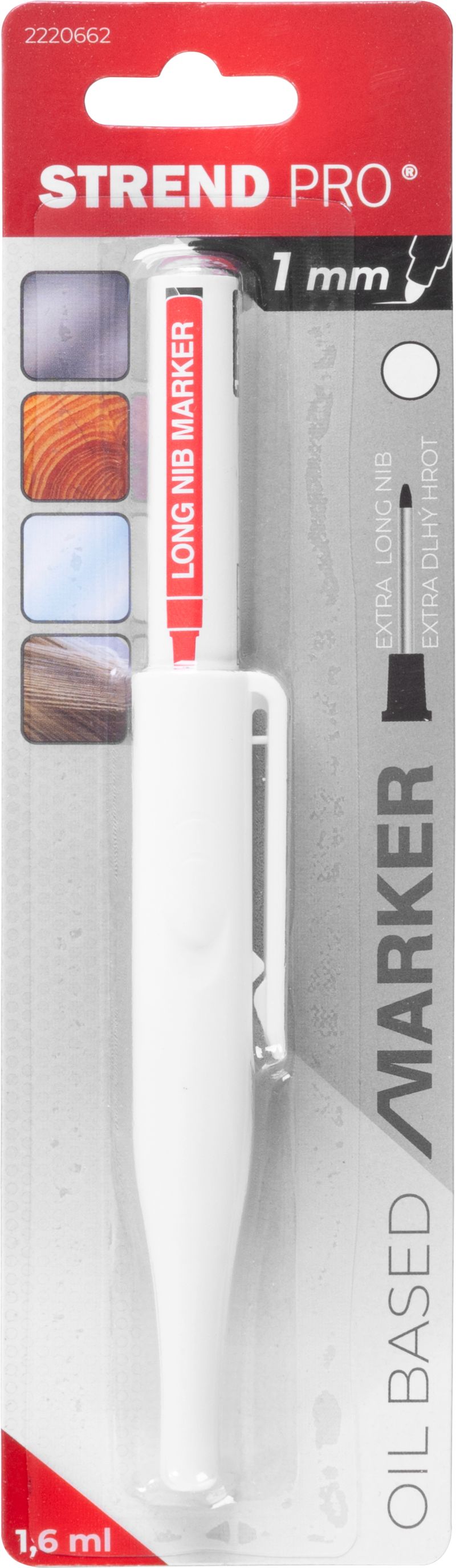 Marker permanent Strend Pro, vopsea, alb, vârf extra lung 1 mm