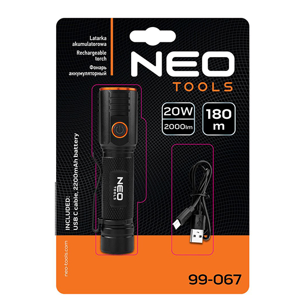 Lanterna reincarcabila USB C 2000 LM CHN LED CHN NEO TOOLS 99-067 HardWork ToolsRange