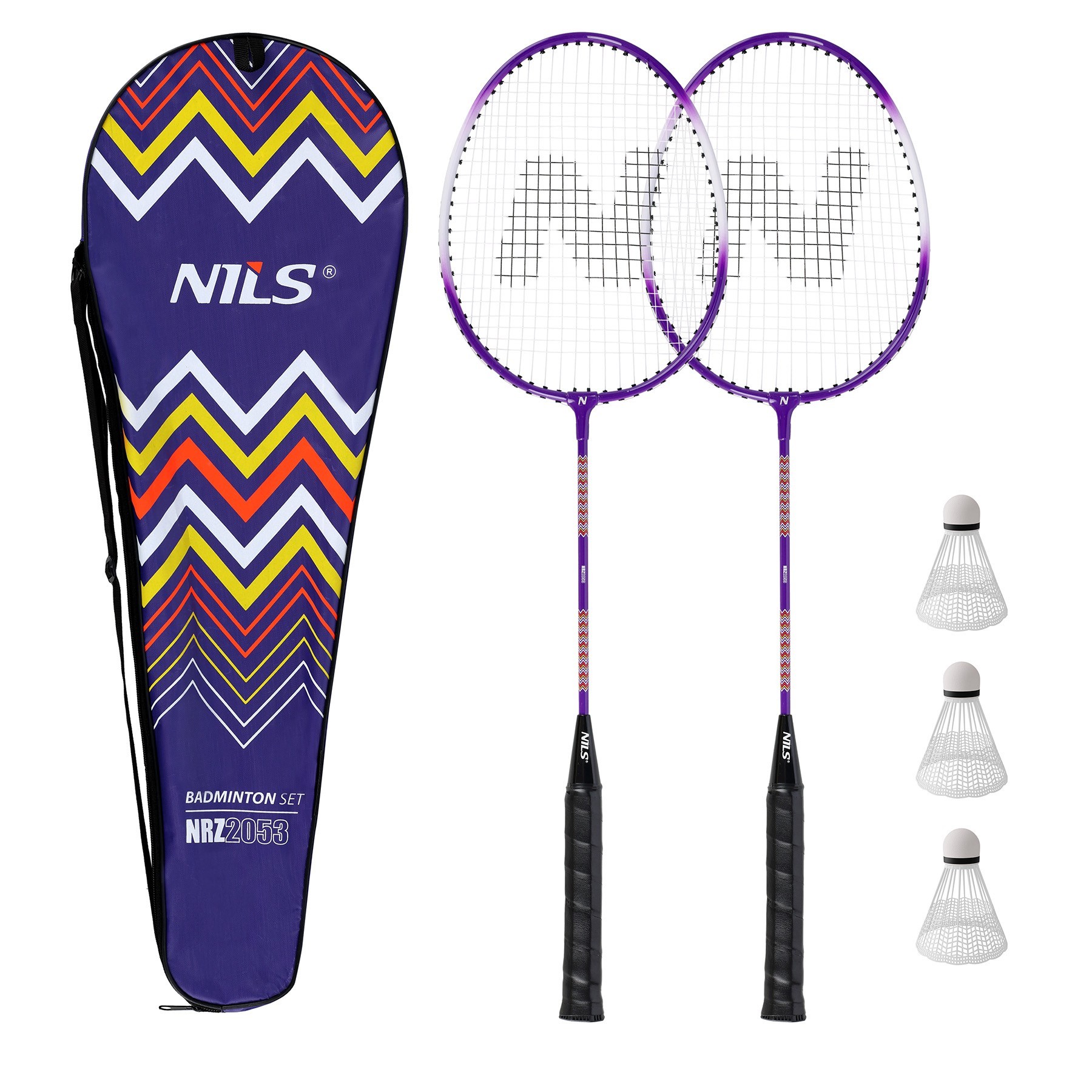 Set badminton Nils NRZ2053 2 rachete, 3 fluturasi, 1 husa de protective FitLine Training