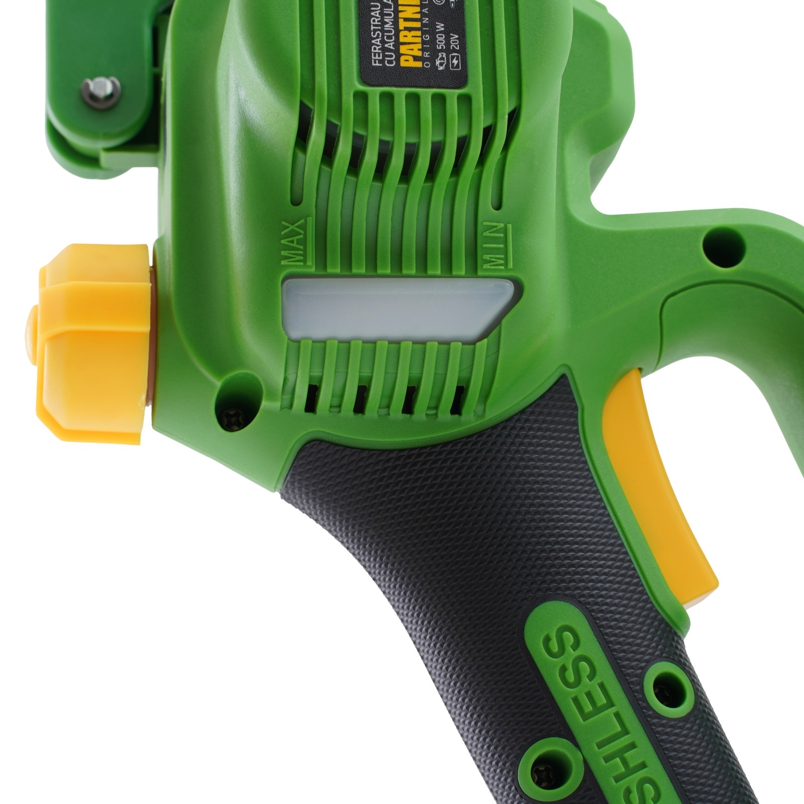 Set foarfecă electrică de grădină + fierăstrău cu lanț (mini drujbă) pe acumulator 20V PartnerPro PP-FF 5in1, Brushless, 2x2Ah