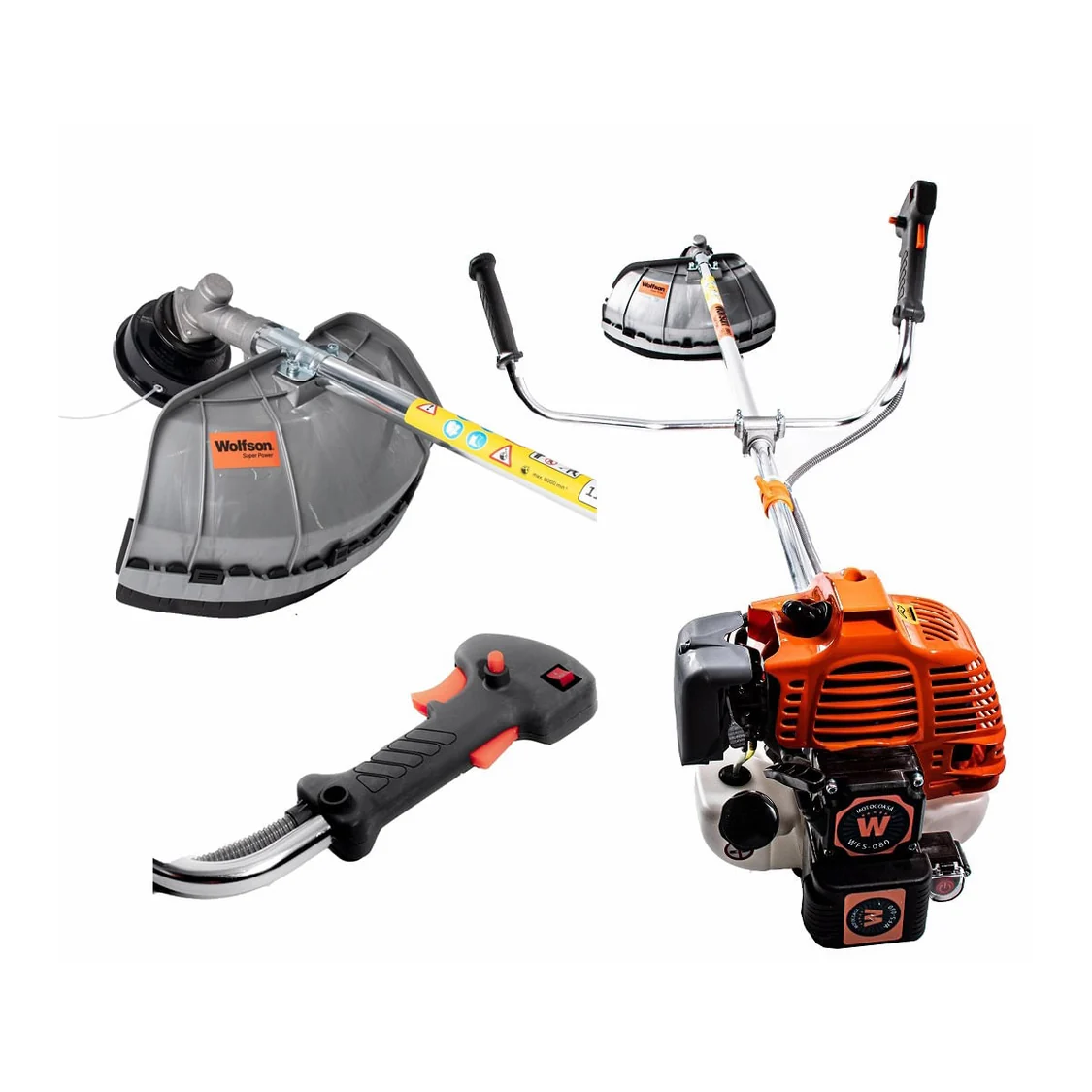 Motocoasă Wolfson 52cc 8CP cu pornire electrică și manuală, accesorii incluse (Resigilată)