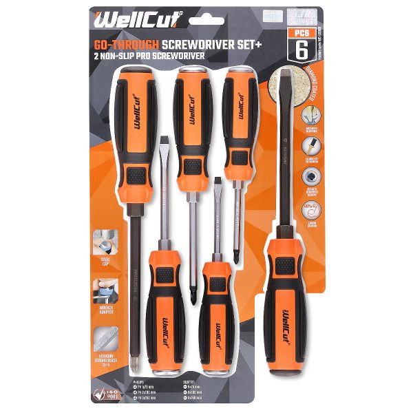 Set șurubelnițe profesionale WellCut WC-SDD6U, 6 piese, cu tijă de impact (Go-Through), anti-alunecare
