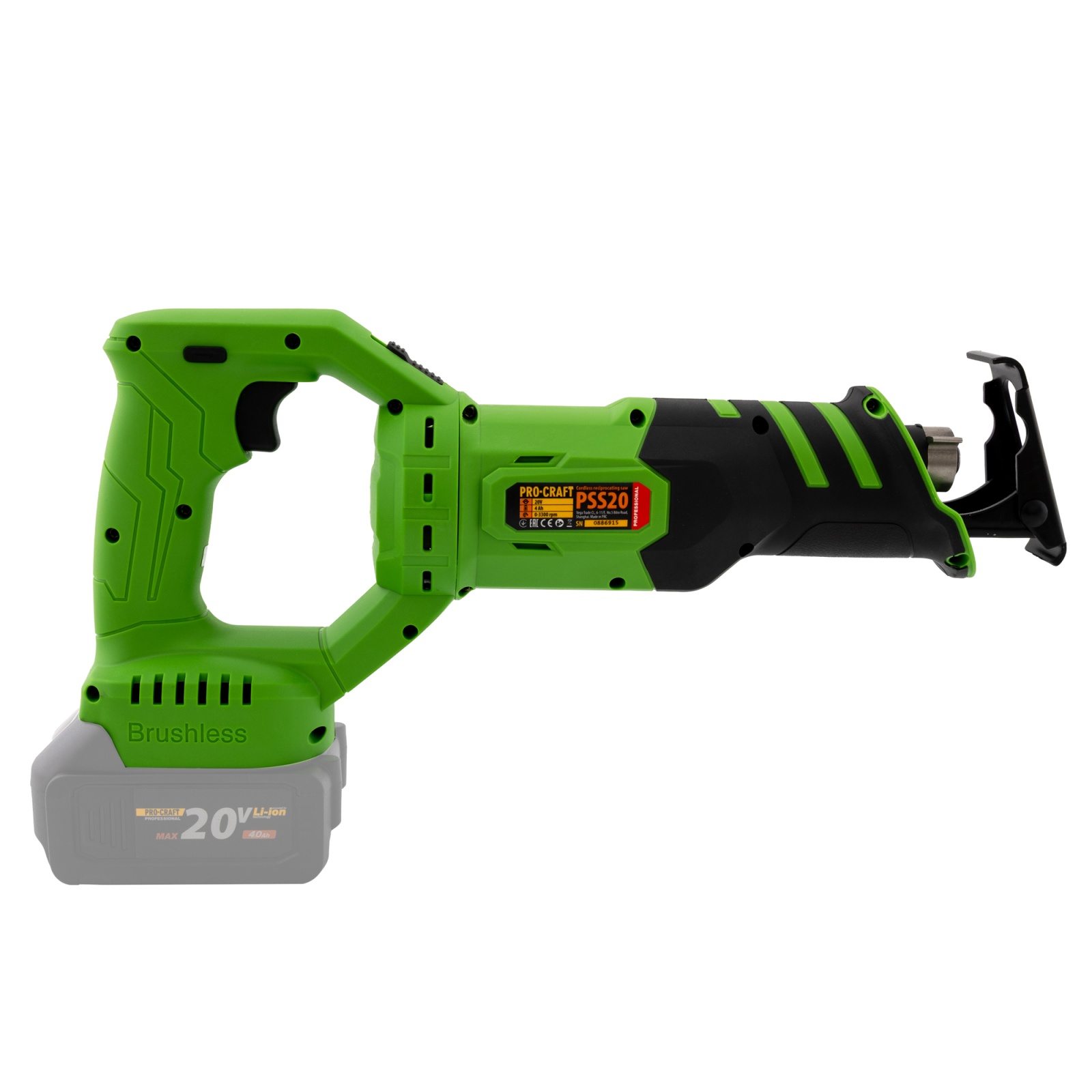 Fierăstrău sabie (reciproc) cu acumulator ProCraft PSS20 20V, 3300 spm, cursă 150 mm – fără baterie/încărcător