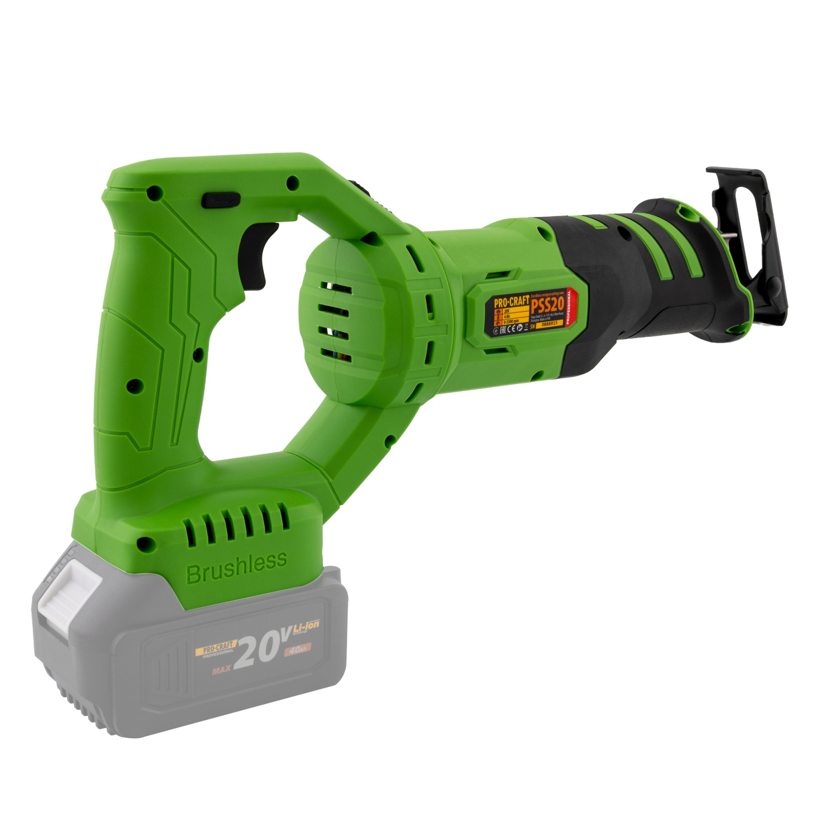 Fierăstrău sabie (reciproc) cu acumulator ProCraft PSS20 20V, 3300 spm, cursă 150 mm – fără baterie/încărcător