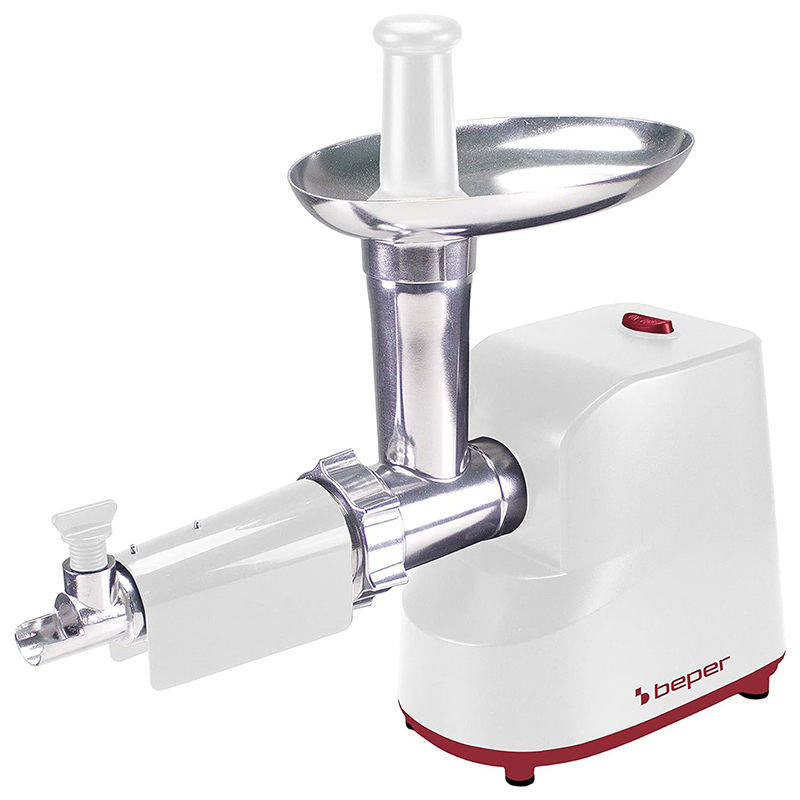 Mașină de tocat carne electrică Beper 1200W cu storcător de roșii și accesorii pentru cârnați/chiftele