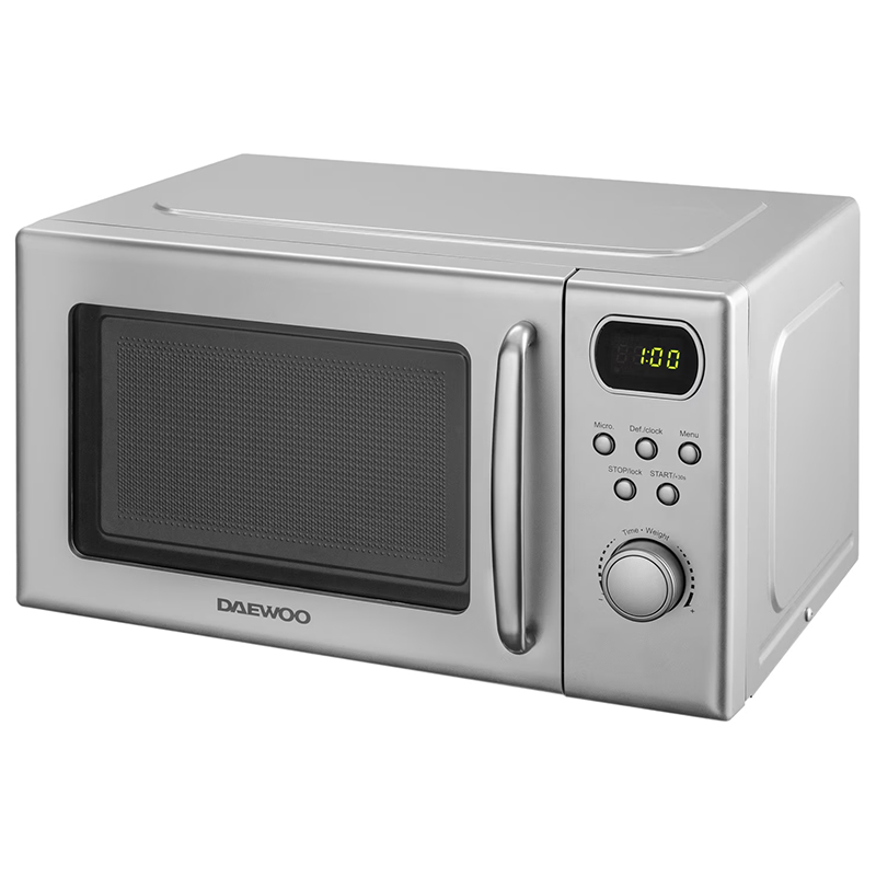 Cuptor cu microunde Daewoo 20L Digital 700W, 8 programe, Child Lock, Argintiu