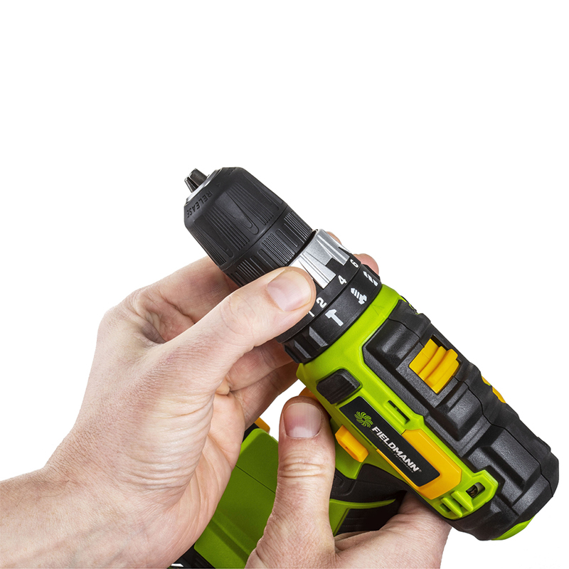 Mașină de găurit și înșurubat cu acumulator Fieldmann 20V, 35 Nm, cu percuție, 2 viteze, baterie 2Ah + încărcător rapid