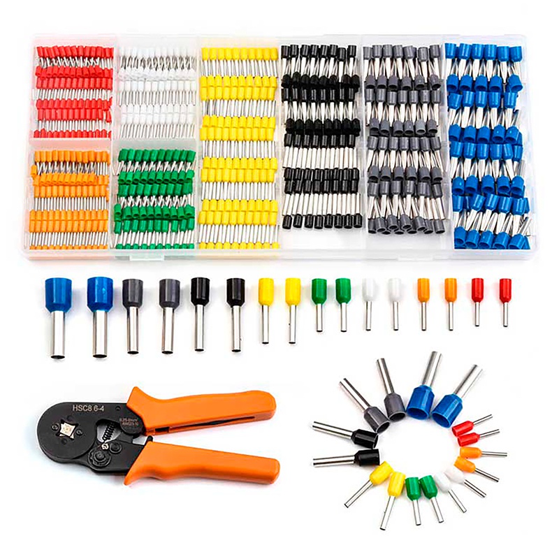 Trusă de sertizare papuci terminali izolați 800 buc + clește cu clichet HSC8 6-4 (0,25–6 mm²)