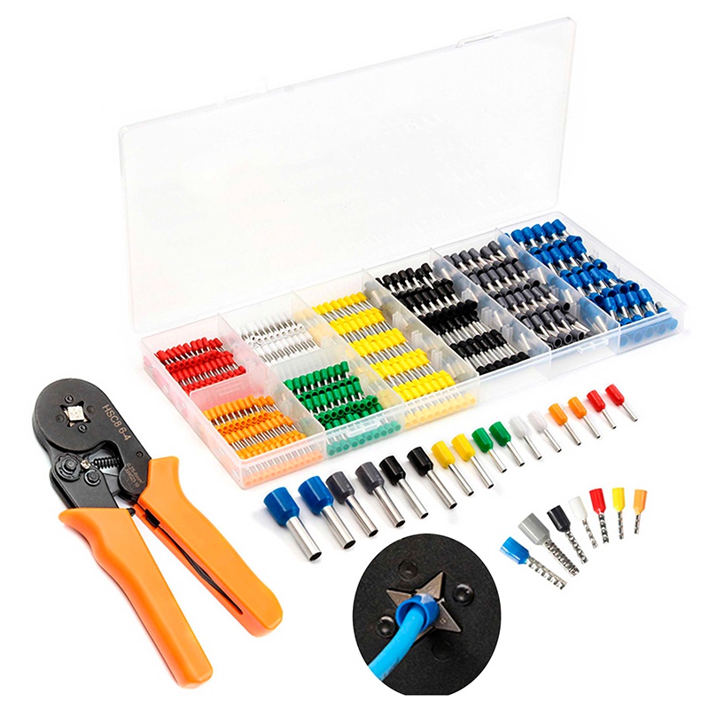 Trusă de sertizare papuci terminali izolați 800 buc + clește cu clichet HSC8 6-4 (0,25–6 mm²)