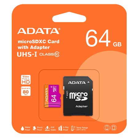 Card de memorie microSDXC ADATA 64GB Clasa 10 UHS-I cu adaptor SD