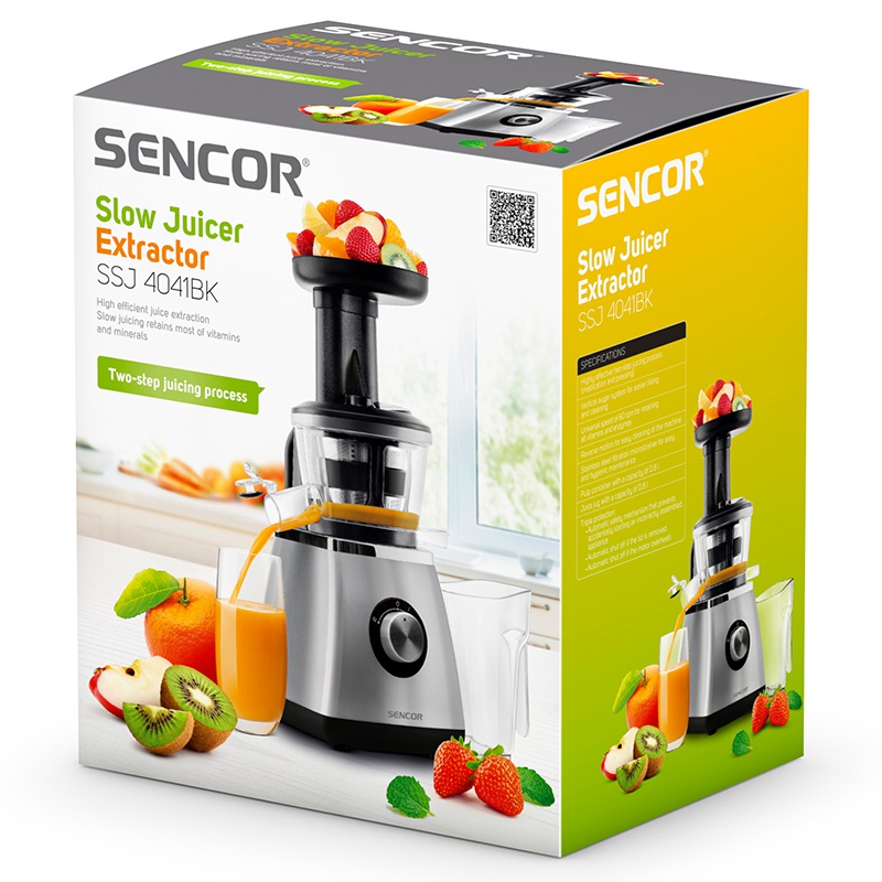 Storcator de fructe si legume Slow Juicer Sencor 400W, 60 RPM, microfiltru inox