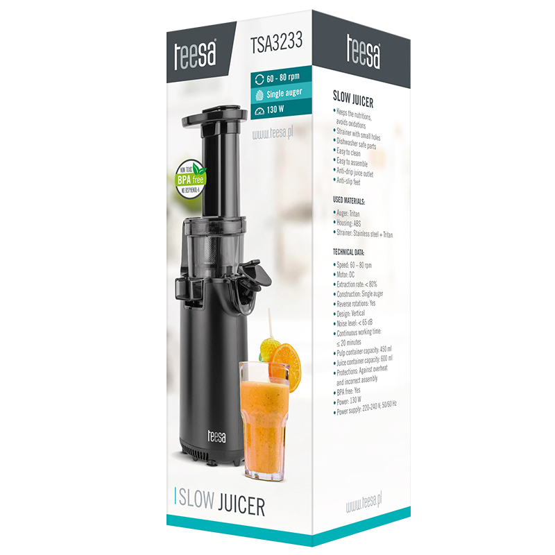 Storcator cu presare la rece Teesa Slow Juicer (vertical, 130W)